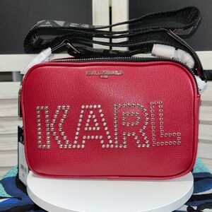 Karl Lagerfeld Paris Camera Bag, Red, NWT, 8x6, w/Guitar Strap